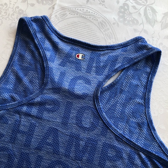 Champion Women’s Size M Monogrammed Logo Blue Tank-Top Athletic Race-Back Shirt - Picture 11 of 16